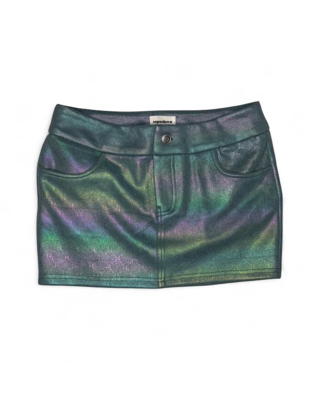 NWOT Revolve x Superdown Iridescent Teal Mermaid Tail Mini Skirt Size XXS